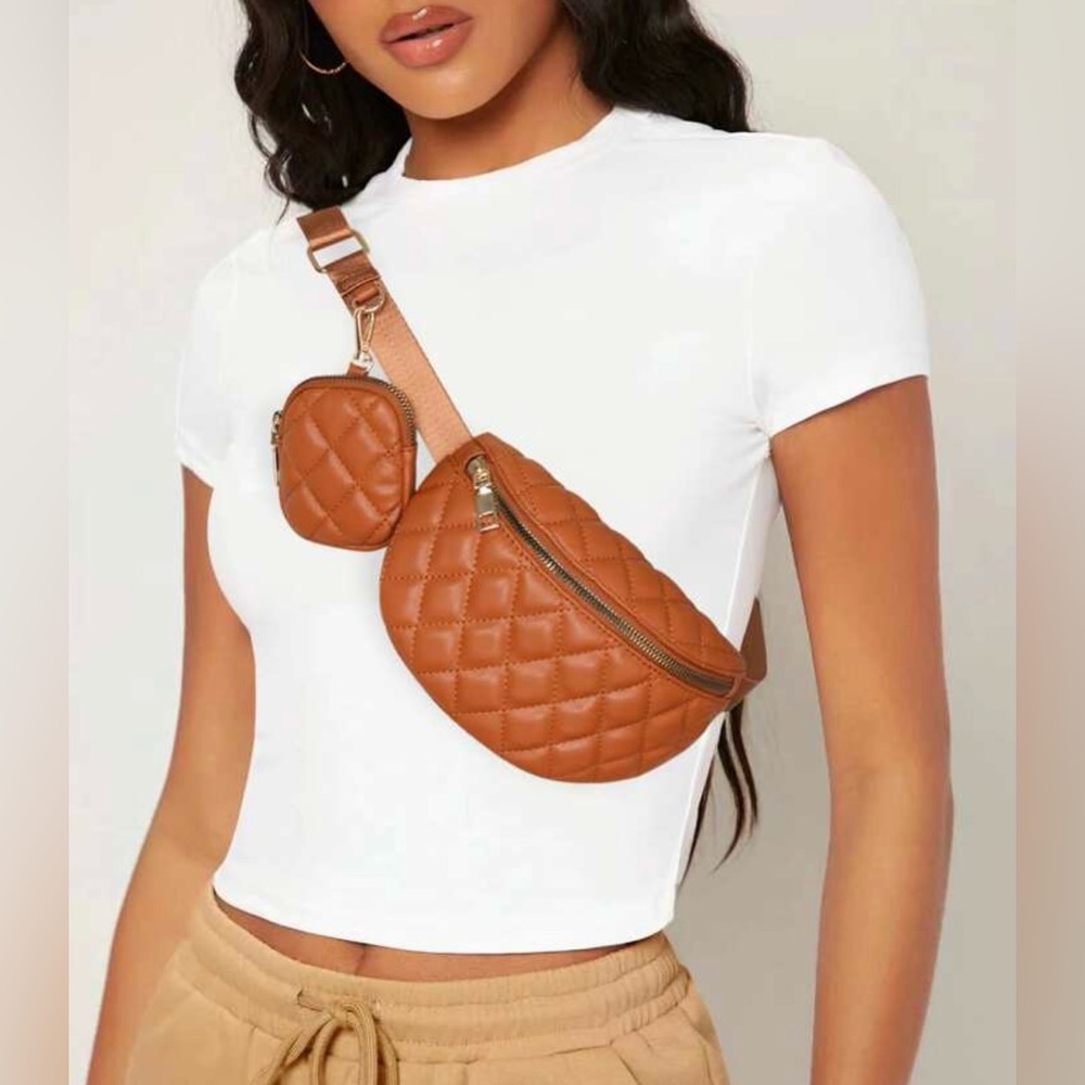 Quilted Tan Crossbody Bag - Picture 1 of 4